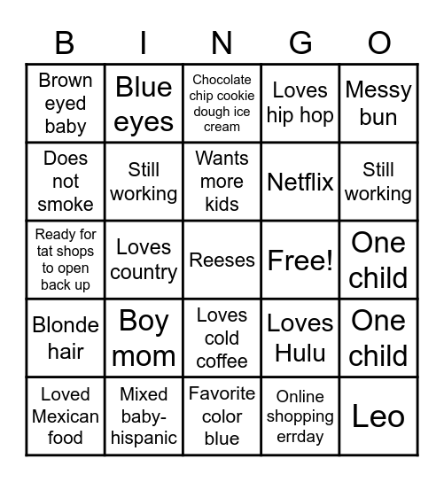 Rachel's bingo Card