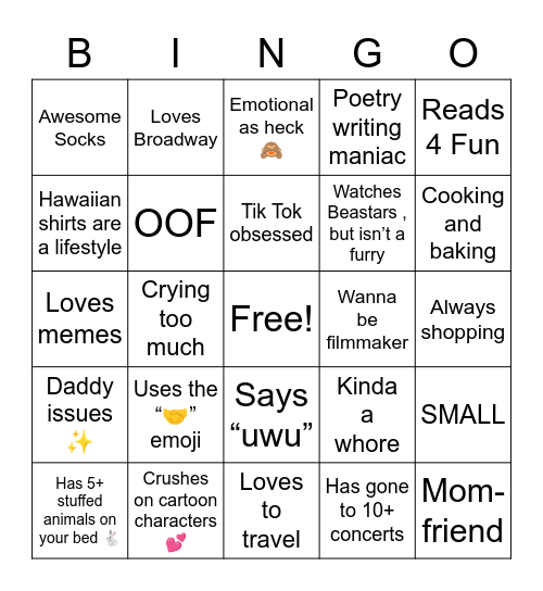 Gabi Type Bingo Card