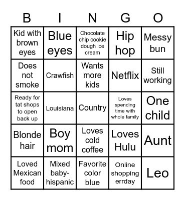 Rachel's bingo Card