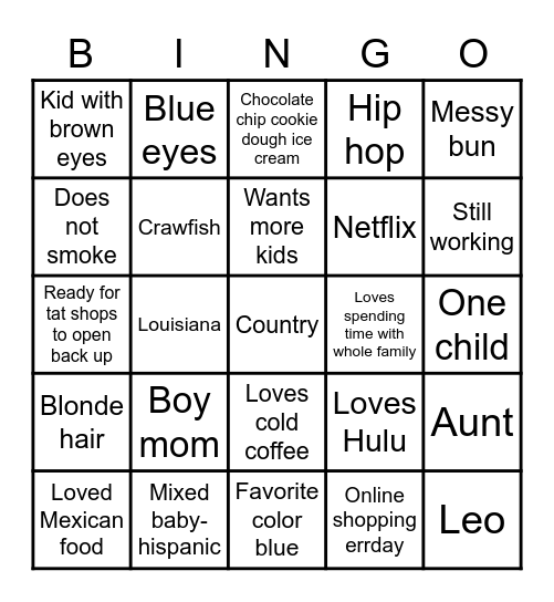 Rachel's bingo Card