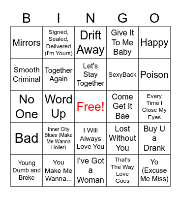 R&B Bingo Card