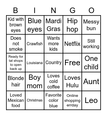 Rachel's bingo Card