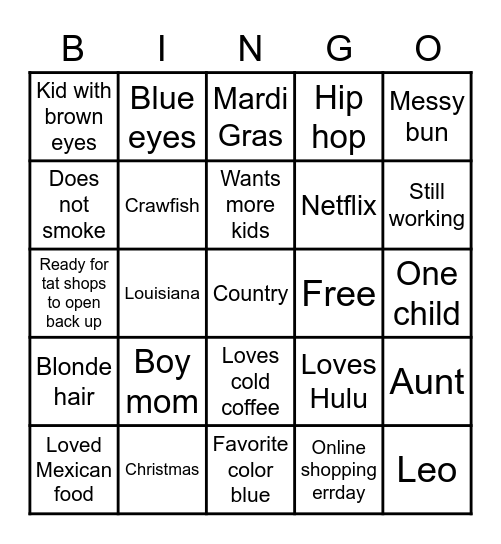 Rachel's bingo Card