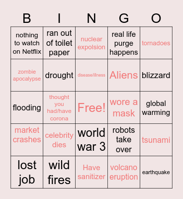 End of the world Bingo Card