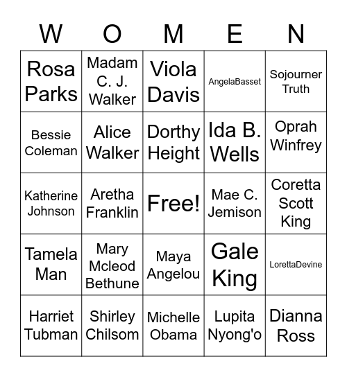 National Council of Negro Women Bingo Card