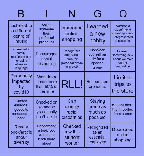 Bingo: RLL Edition Bingo Card
