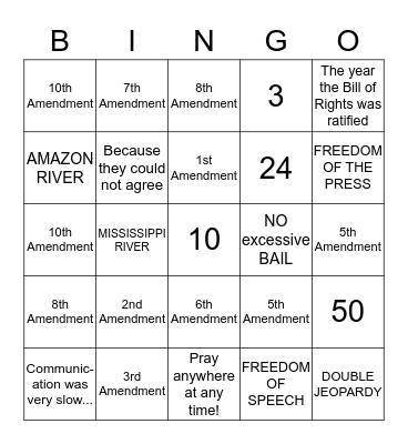 BILL OF RIGHTS BINGO CARD Bingo Card