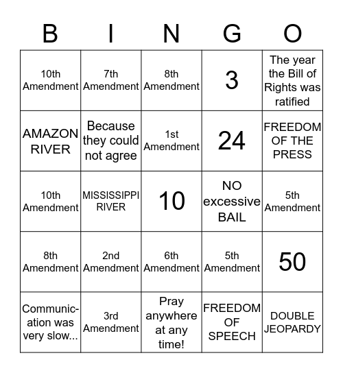 BILL OF RIGHTS BINGO CARD Bingo Card