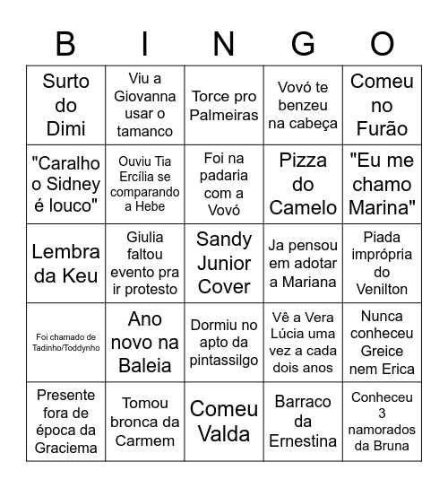 Bingo Famiglia tadini Bingo Card