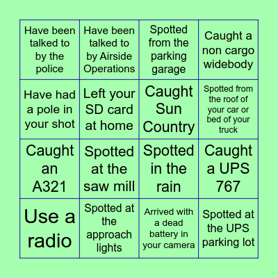 Boise Airport Spotting BINGO Card