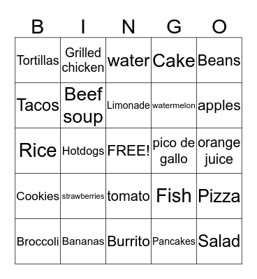 Rodriguez Food Bingo Card