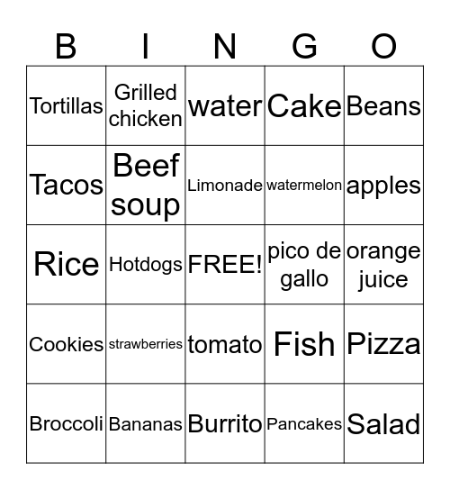 Rodriguez Food Bingo Card