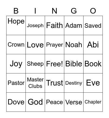 Master Clubs Bible Bingo Card