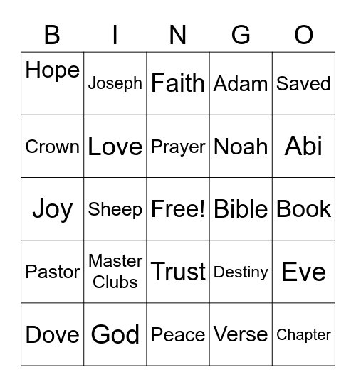 Master Clubs Bible Bingo Card