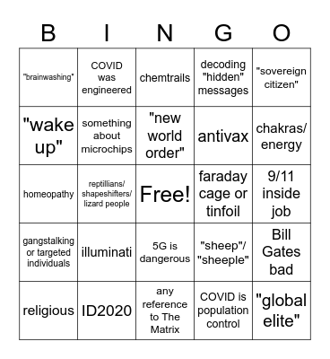 conspiracy crazies bingo Card