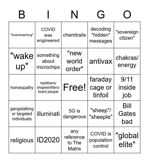 conspiracy crazies bingo Card