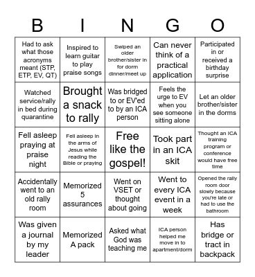 ICA Virtual Olympics Bingo Card