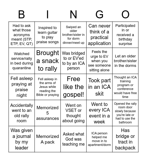 ICA Virtual Olympics Bingo Card