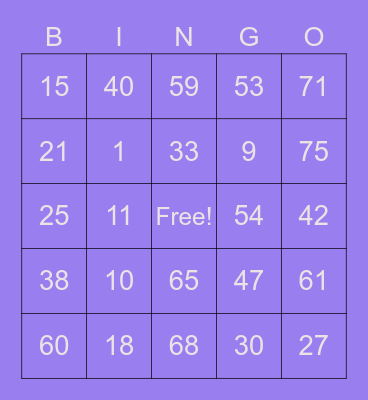 Liezl card#1 Bingo Card