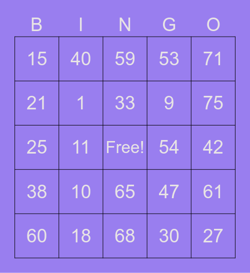 Liezl card#1 Bingo Card