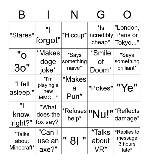 Franny Lanny Bingo Card