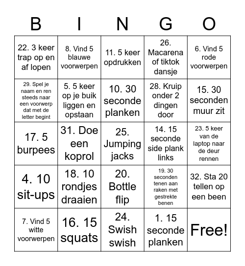 Thuis koningsspelen Bingo Card