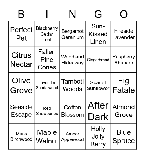 PartyLite Bingo Card