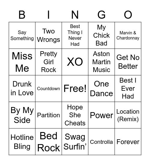 2000's Hits Mashup Bingo Card