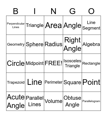 Geometry Bingo Card