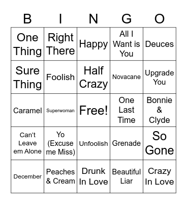 Early 2000s R&B mashup Bingo Card