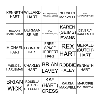 HART FAMILY BINGO Card