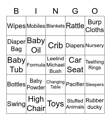 Leelind's Baby Shower Bingo Card