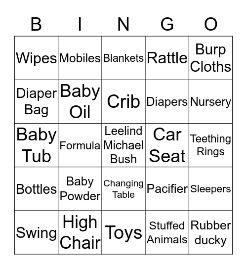 Leelind's Baby Shower Bingo Card