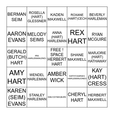 HART FAMILY BINGO Card