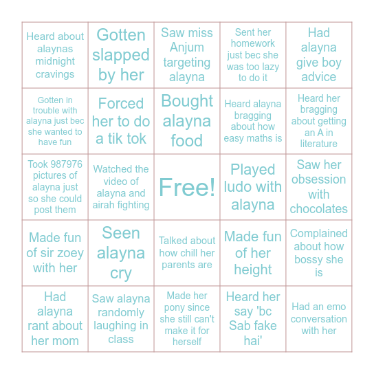 Alayna bingo Card