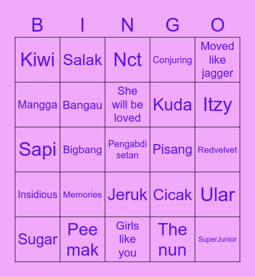 Yebin Oppa Bingo Card