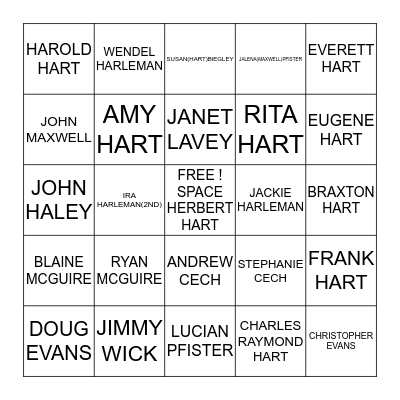 HART FAMILY BINGO Card