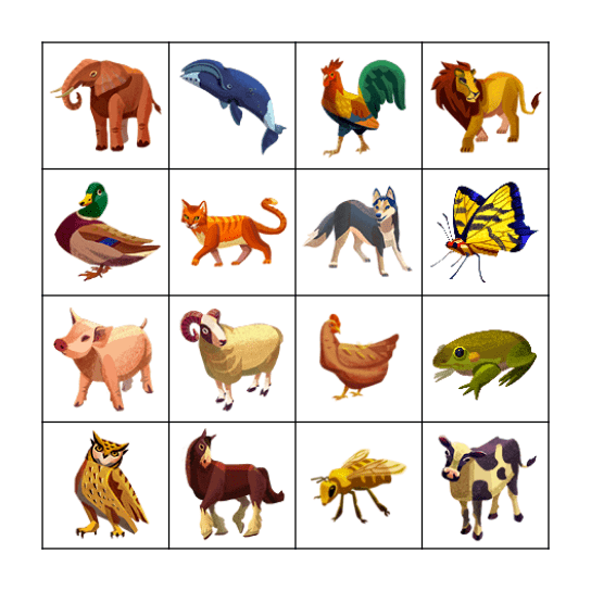 Animal Sounds Bingo Card