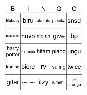 sebraine Bingo Card