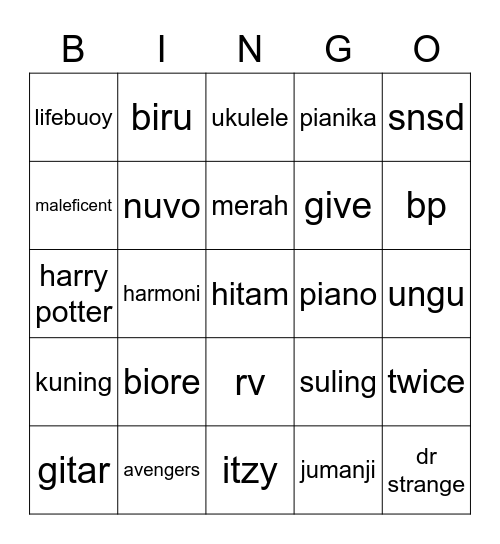 sebraine Bingo Card