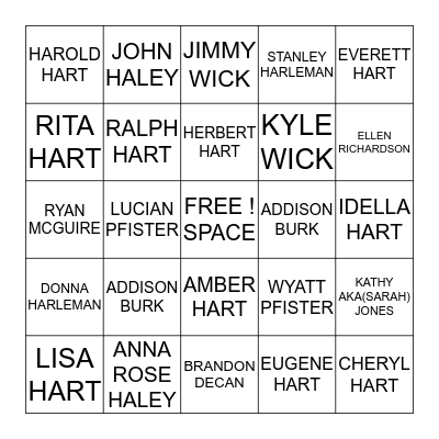 HART FAMILY BINGO Card
