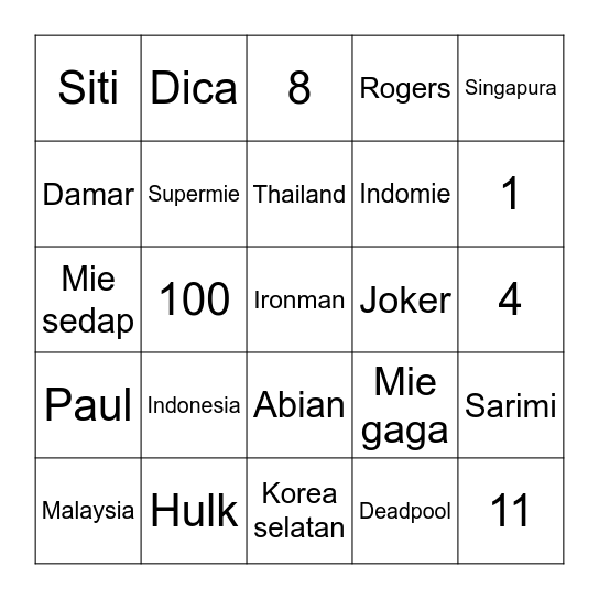 Shavera Bingo Card