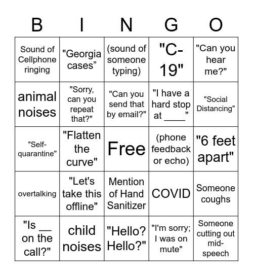 COVID-19 Conference Call 416 Bingo Card