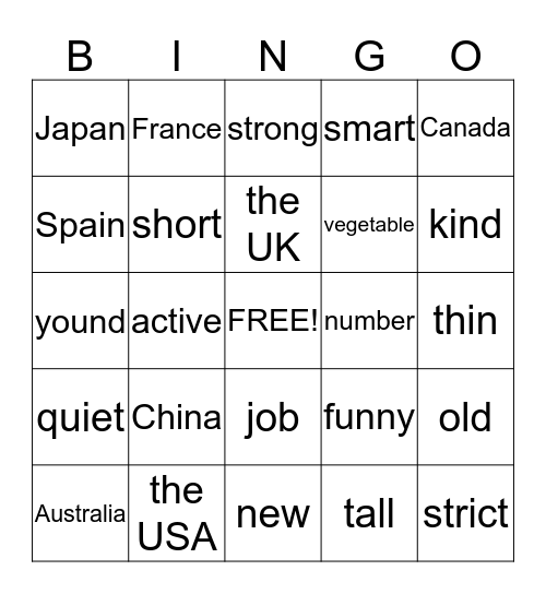 Countries Bingo Card