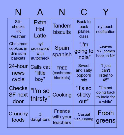 FANCY NANCY BINGO! Bingo Card