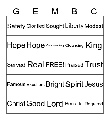 Greater Elizabeth Missionary Baptist Church Bingo Card