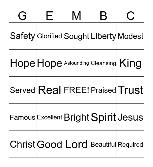 Greater Elizabeth Missionary Baptist Church Bingo Card