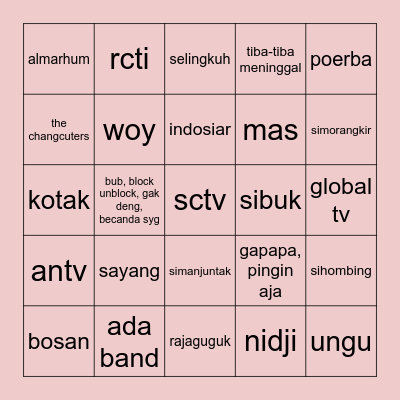 kalau kalah, yang main bemby Bingo Card