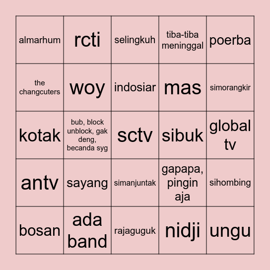 kalau kalah, yang main bemby Bingo Card