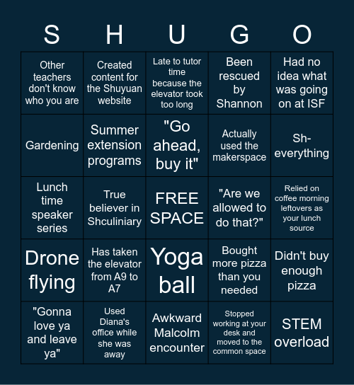 SHUYUAN BINGO Card